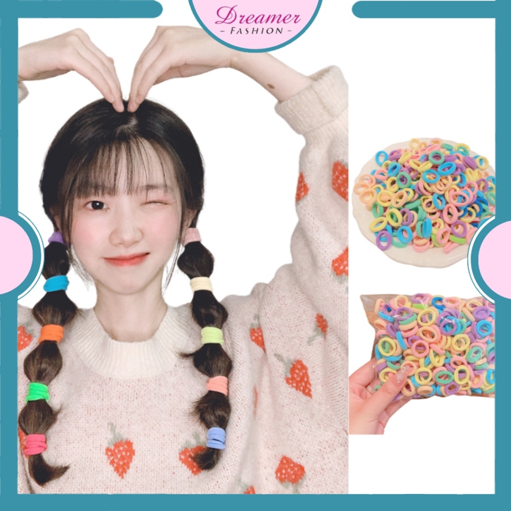 DF IR518 Ikat Rambut 100pcs Korea Model Donat Elastis Mini Gaya Pouch Aksesoris Rambut Anak-anak