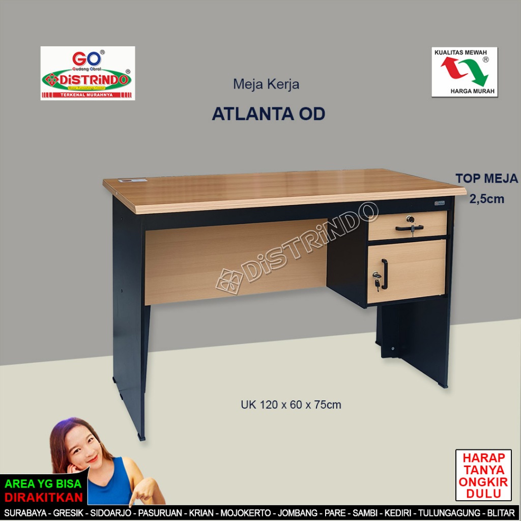 

Meja Kerja / Meja Kantor Murah Berkualitas Papan Tebal Top 2,5cm Halus Warna Hitam-Coklat Mahoni Elegan