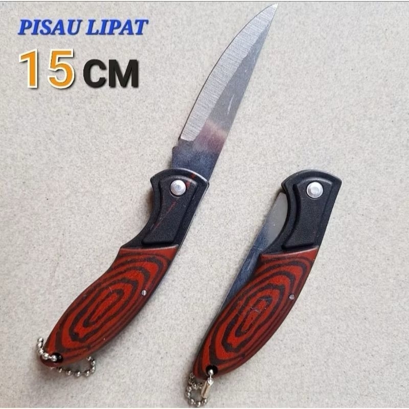 ￼Pisau Lipat Motif Kayu 15 CM Camping / Pisau Random / Pisau Lipat kayu serbaguna