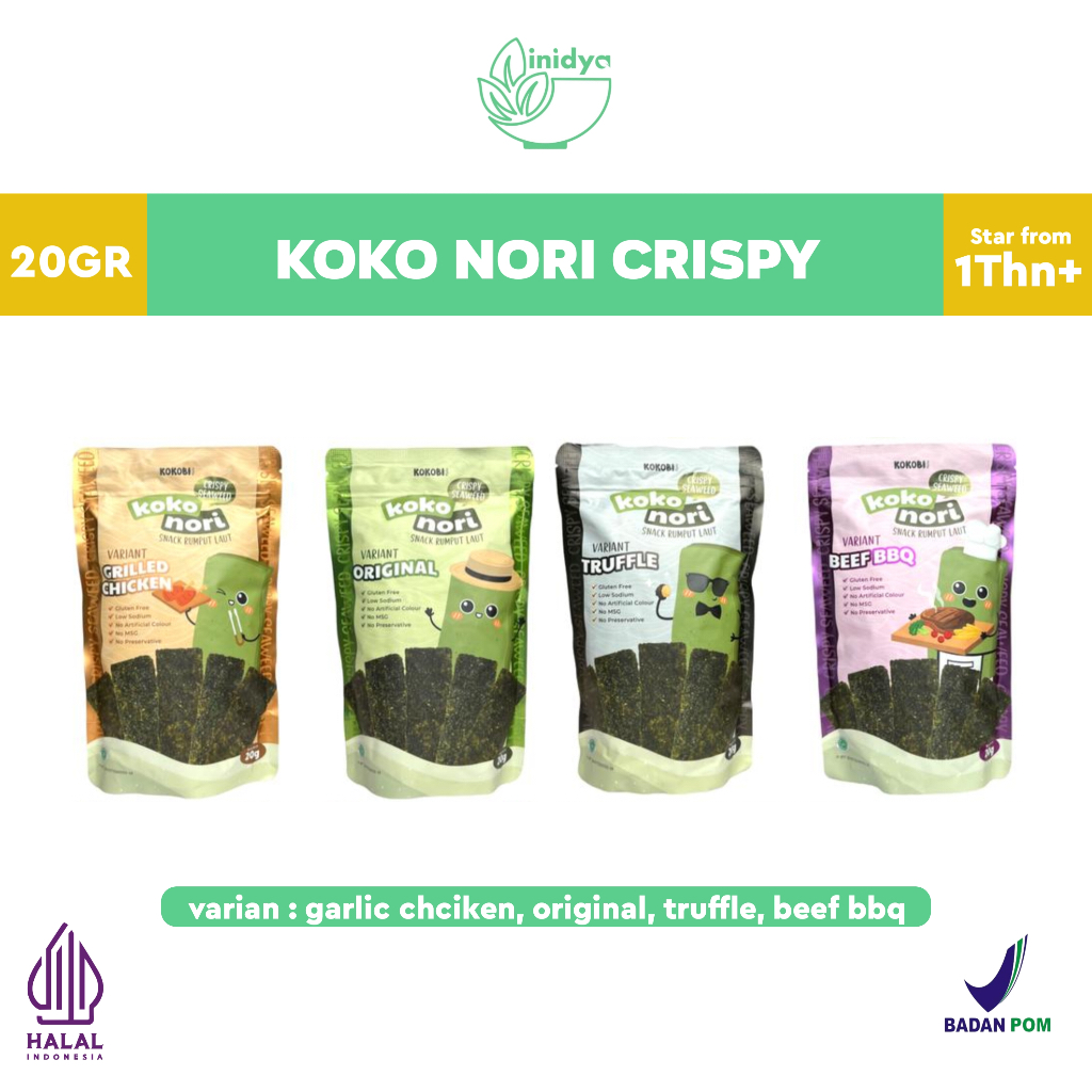 KOKOBI KOKO NORI (20gr) - Crispy Seaweed | Snack Rumput Laut Anak | Non MSG