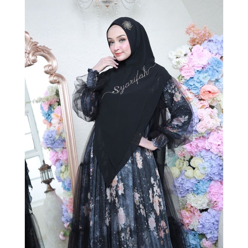 Shanum set Syari by Gallery Syarifah gamis set khimar premium gamis printing high quality