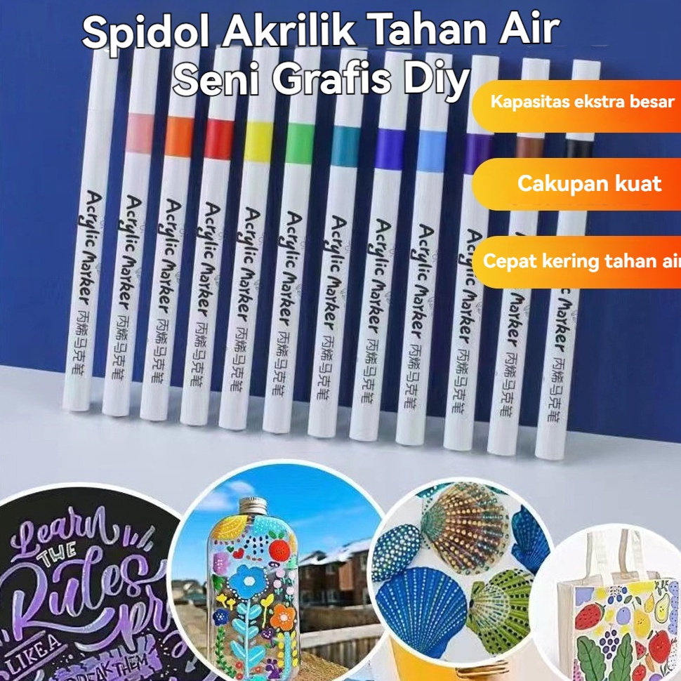 

KODE Y55H Pen Akrilik Marker Warna Cepat Kering Tahan Air Spidol Acrylic Painter Menggambar Kreativitas Seni Edukasi Anak