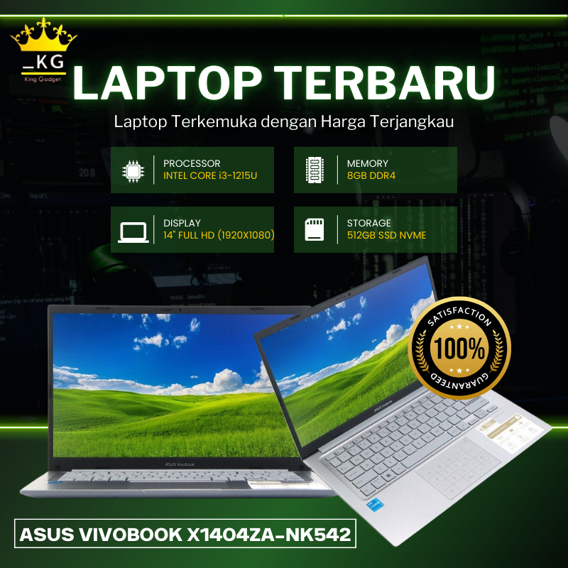 LAPTOP BARU ASUS VIVOBOOK X1404ZA-NK542 CORE i3-1215U RAM 8GB 512GB SSD LAYAR 14" FHD ASUS NUMPAD