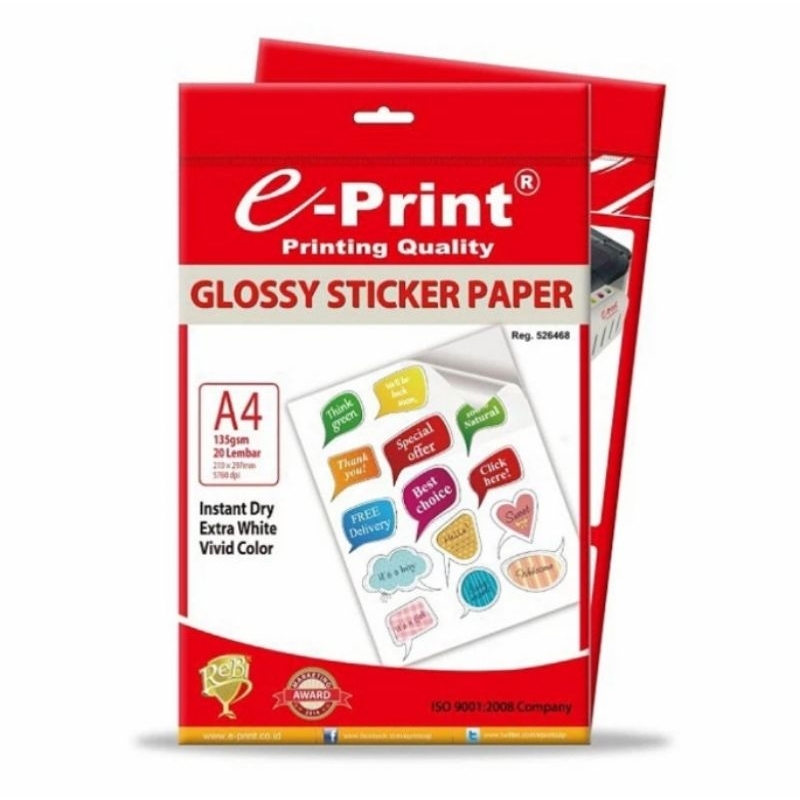 Kertas stiker E-Print Glossy A4