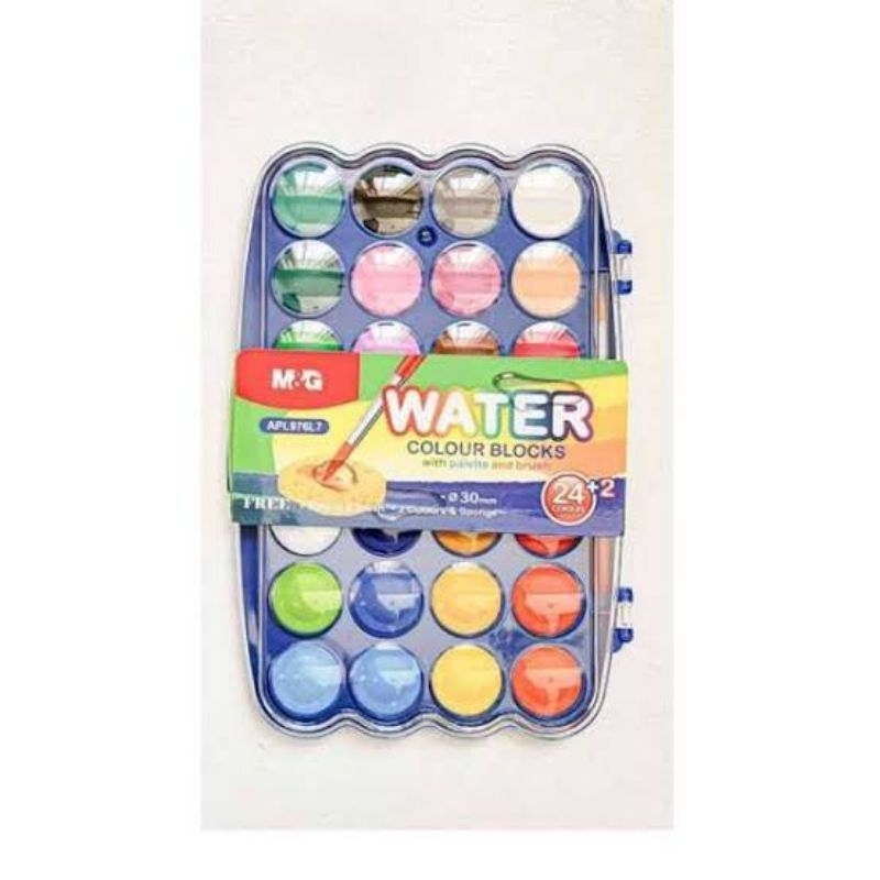 

WATER COLOR BLOCKS M&G 24 + 2 WARNA DENGAN PALET 30mm DAN KUAS APL976L7 26 WARNA