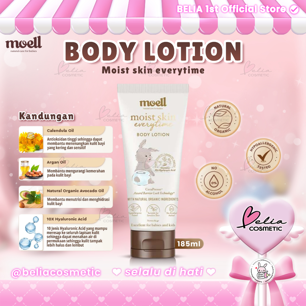 ❤ BELIA ❤ MOELL Body Lotion Bayi 185ml 80ml | Body Lotion Baby With Organic Avocado Oil & 10x Hyalur