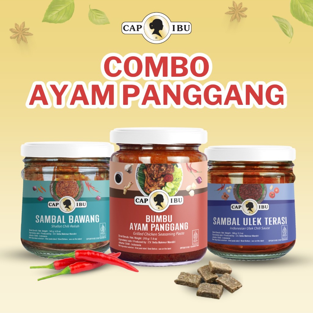 

COMBO AYAM PANGGANG CAP IBU Bumbu Ayam Panggang Sambal Bawang dan Sambal Ulek Terasi