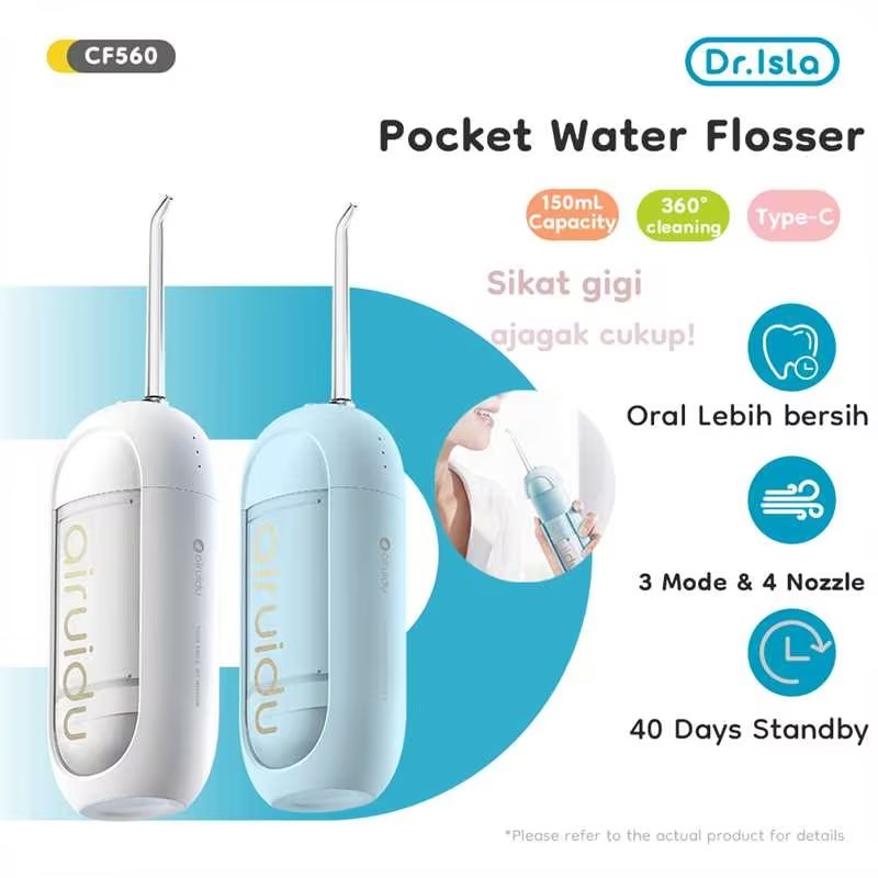 Dr.isla Water Floss Electric 150ML 3 Mode Pembersih Karang Gigi 4 Nozel Profesional CF560