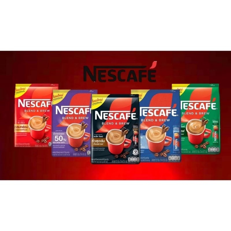 

Nescaffe Blend & Brew 3 in1 Less sugar /espresso low sugar/ rich Aroma/ black roast / 0% sugar isi 27 sachet ori Thailand