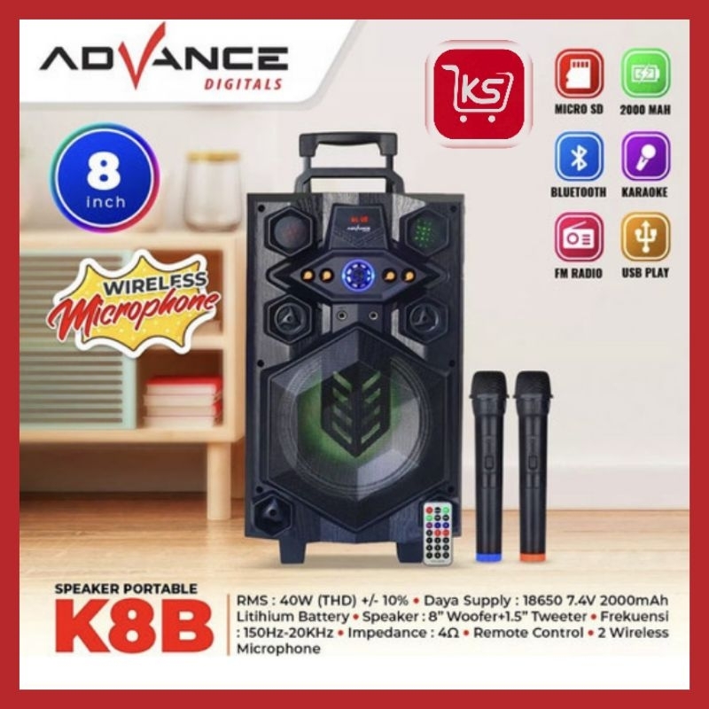 SPEAKER ADVANCE K8B | 8 INCH | 2 MIC WIRELESS