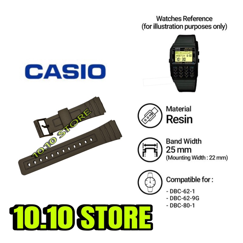 Tali Strap CASIO DBC-62 / DBC-80 25mm Black Resin pas dan bisa langsung dipakai