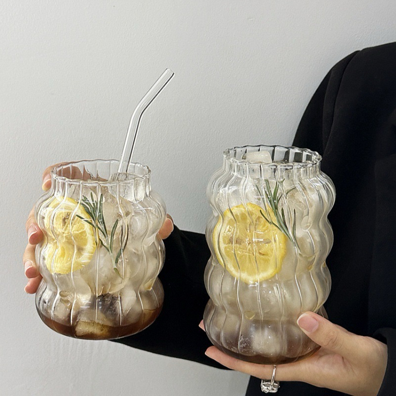 GL 18 SATUAN Gelas Kopi Teh ala Cafe / Gelas Minum Kaca Stripe Polos Tinggi Pendek ala Cafe Estetik 
