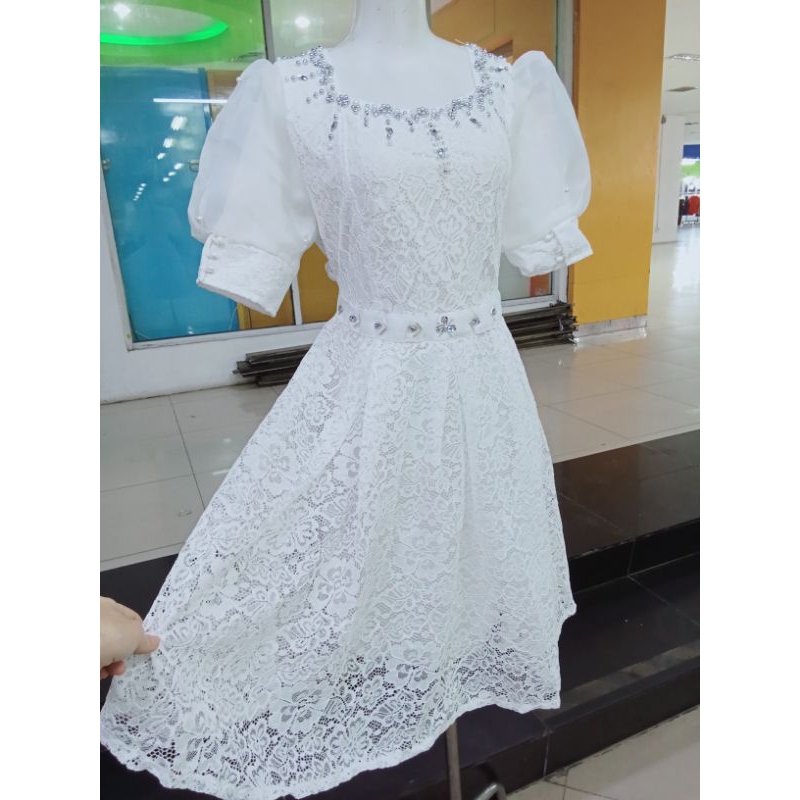 MIDI DRESS KHUSUS PUTIH FULL BROKAT MIX PAYET MEWAH TANPA GLITTER ROK KEMBANG MAYUNG BAHAN FULL BROK