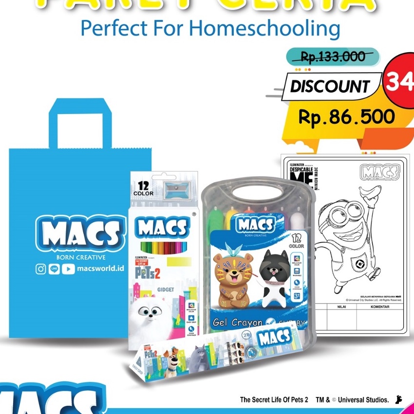 

Hemat Macs Ceria Mewarnai Anak Pensil Warna Gel Crayon Pensil 2B Set