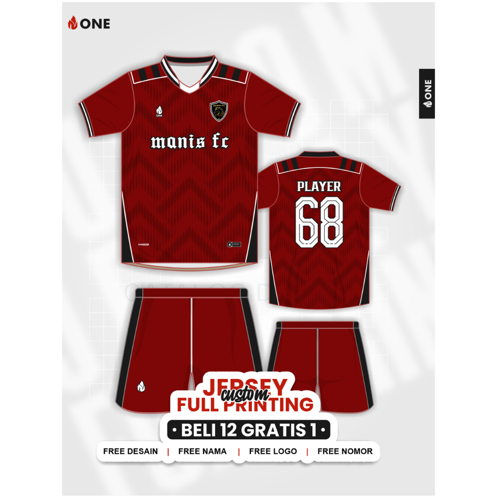 ONE APPAREL - CUSTOM JERSEY STELAN FULL PRINTING - FUTSAL, SEPAKBOLA, VOLI, BASKET - FREE DESAIN