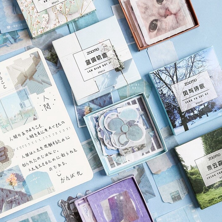 

HJ6 8 Lembar Box Sticker Aesthetic Vintage Material Stiker Scrapbook DIY