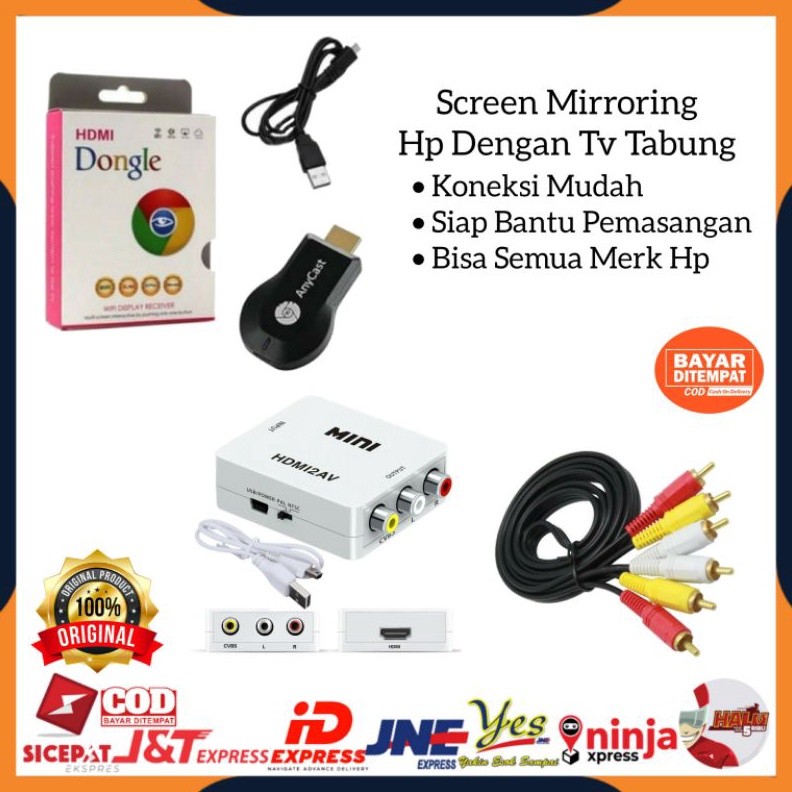 PAKET LENGKAP ANYCAST DONGLE DARI HP KE TV TABUNG  WIRELESS ANYCASH DONGEL MIRACAST  KABEL RCA 33 15