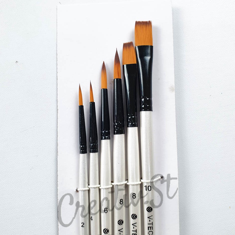 Pilihan VTEC Vtec Kuas Lukis Set A411 Round  Flat 6 Brush Art Brush Set