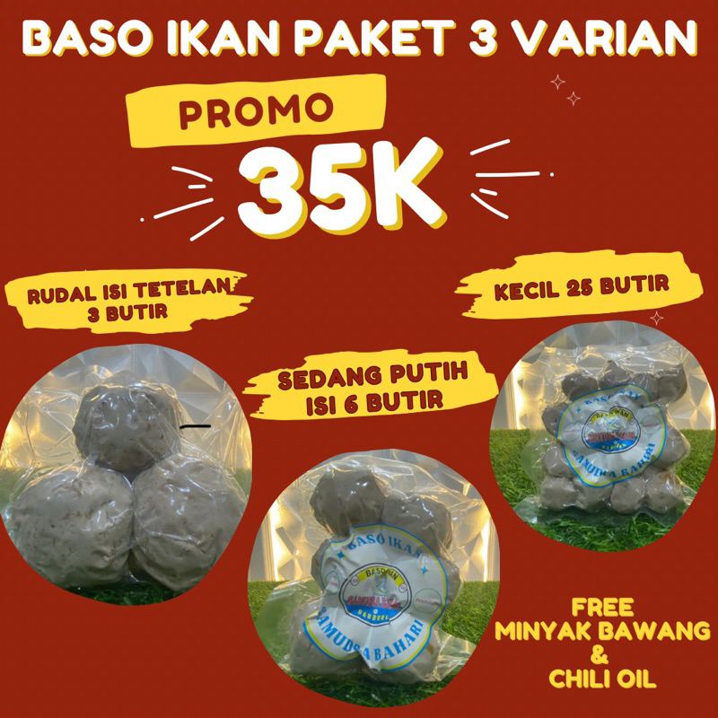 

baso ikan sb bahari paket 3 kecil 25 sedang putih 6 mercon 3