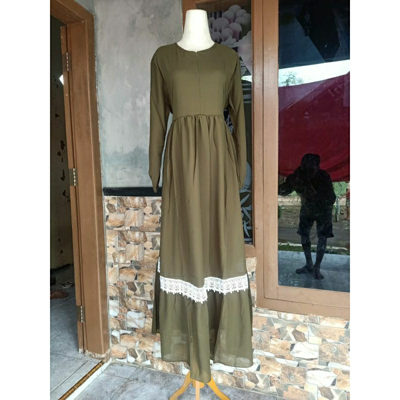Gamis wanita Renda atas bawah bahan seruti full Furing/Dress Maxy polos bahan seruti /gamis wanita