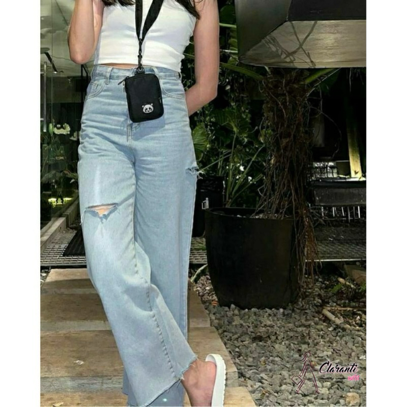 LOOSE SOBEK  | Celana Highwaist HW Loose Kulot Sobek Wanita Korean Style Jeans Premium