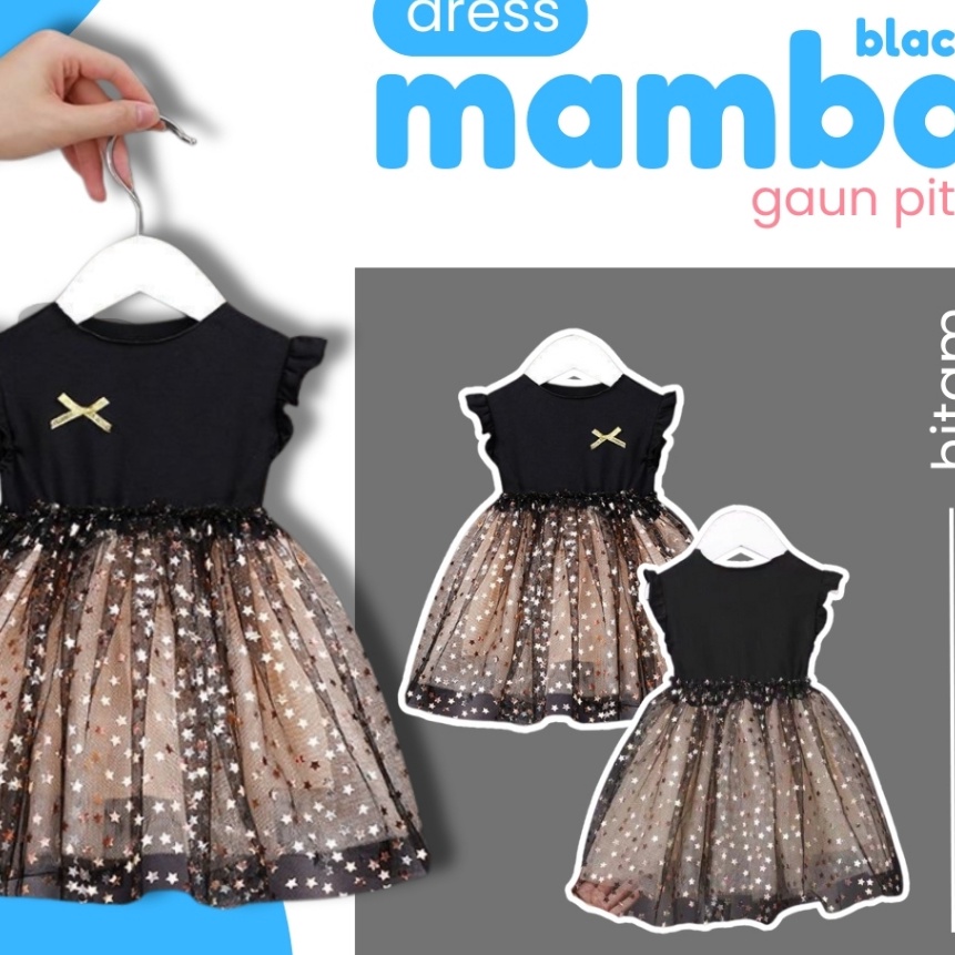 Mega HOOBABY 7 Tahun Dress Anak Black Mamba Gold Perempuan Pita Gaun Yukensi Lembut Nyaman