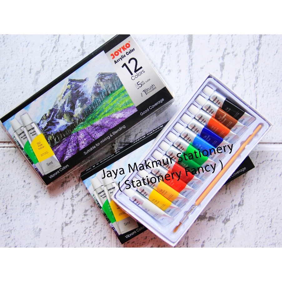 

Kilat Cat Acrylic Joyko 12 Warna Tube 5 ml Bonus Kuas brush ACC512