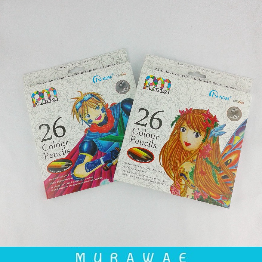 

KF7 Pensil warna panjang 24 warna 2 warna neon kuning dan orange NDM Color Pencil 24Colors bonus serutan