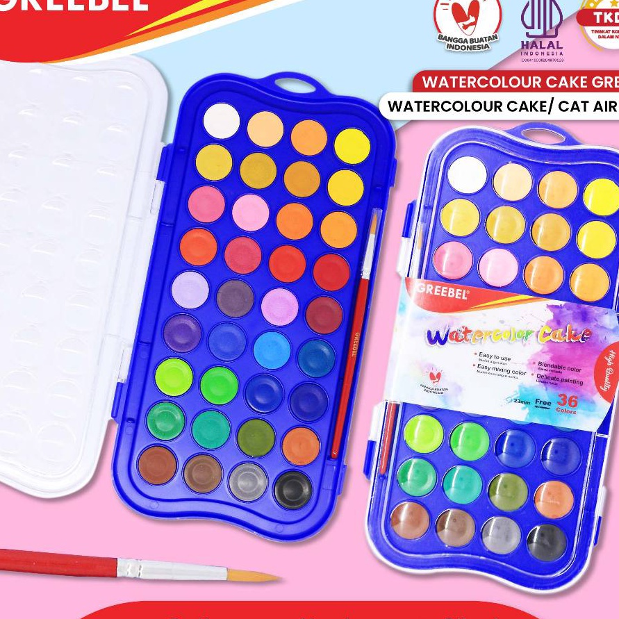 

KF7 GREEBEL Cat Air Isi 36 Warna Watercolor Cake Gratis Kuas 36C CAKE Cat Air Cat Lukis Melukis Mewarnai