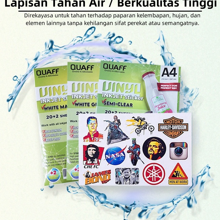 

Spesial Kes Sticker Vinyl Inkjet Anti Air 2 lembarpack ukuran A4 Glossy Matte Transparent stiker tahan air Glosyy Holografik Matte Mutiara