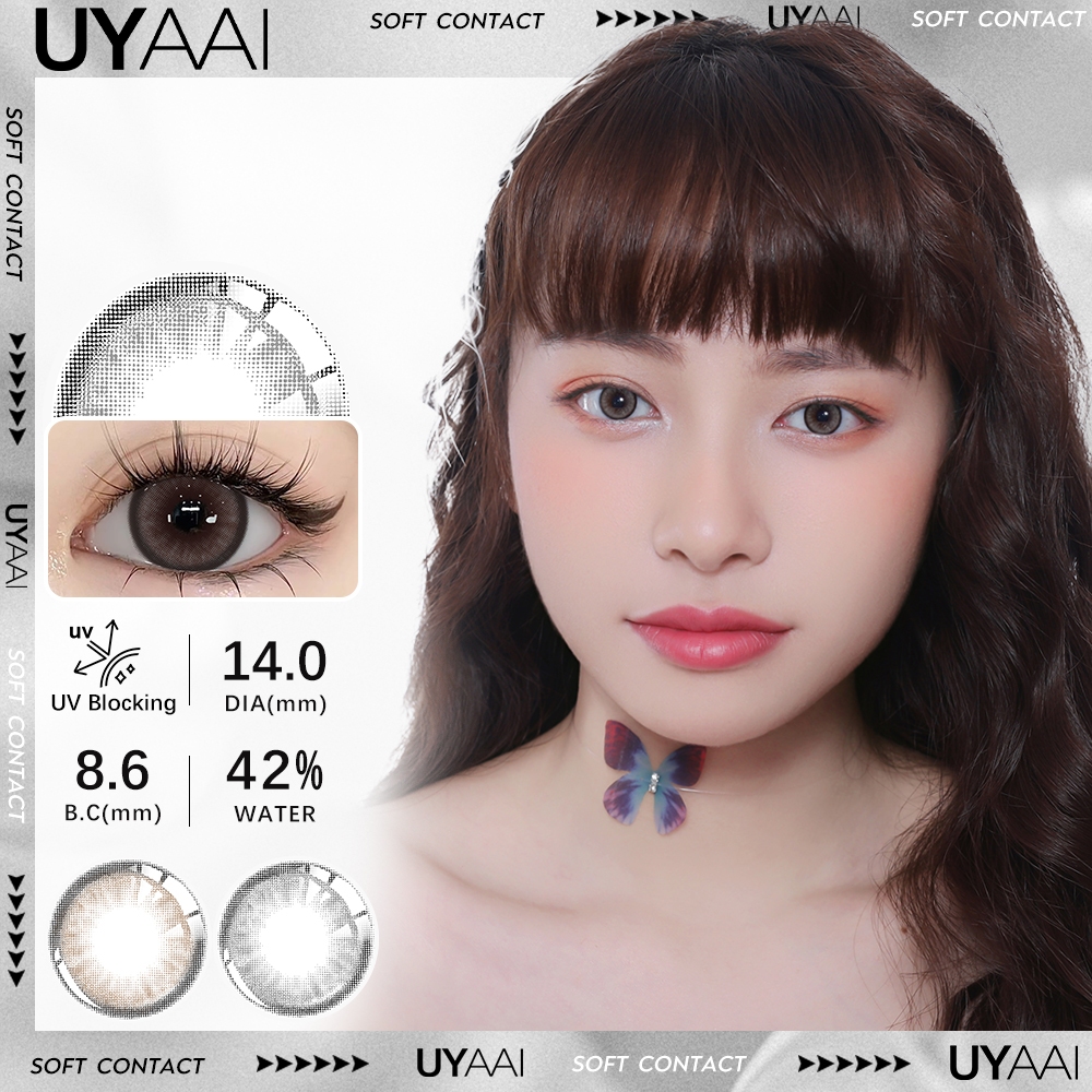 UYAAI Softlens 14MM Normal Mata Korea Seri FOG PEARL Sepasang Lensa Kontak 6 Bulan