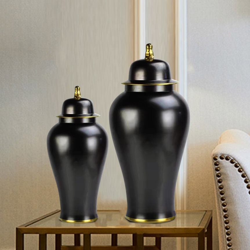 Pajangan Meja Guci Keramik / Black Ginger Jar Vase