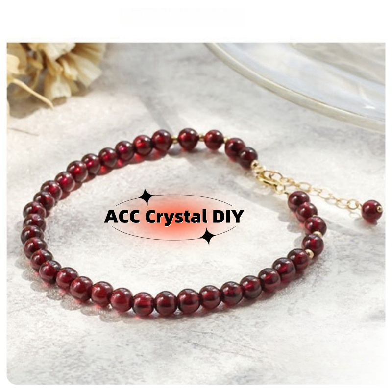 Gelang garnet merah Burgun untuk wanita, kristal alami, emas 14k, manik-manik DIY, perhiasan manik-m