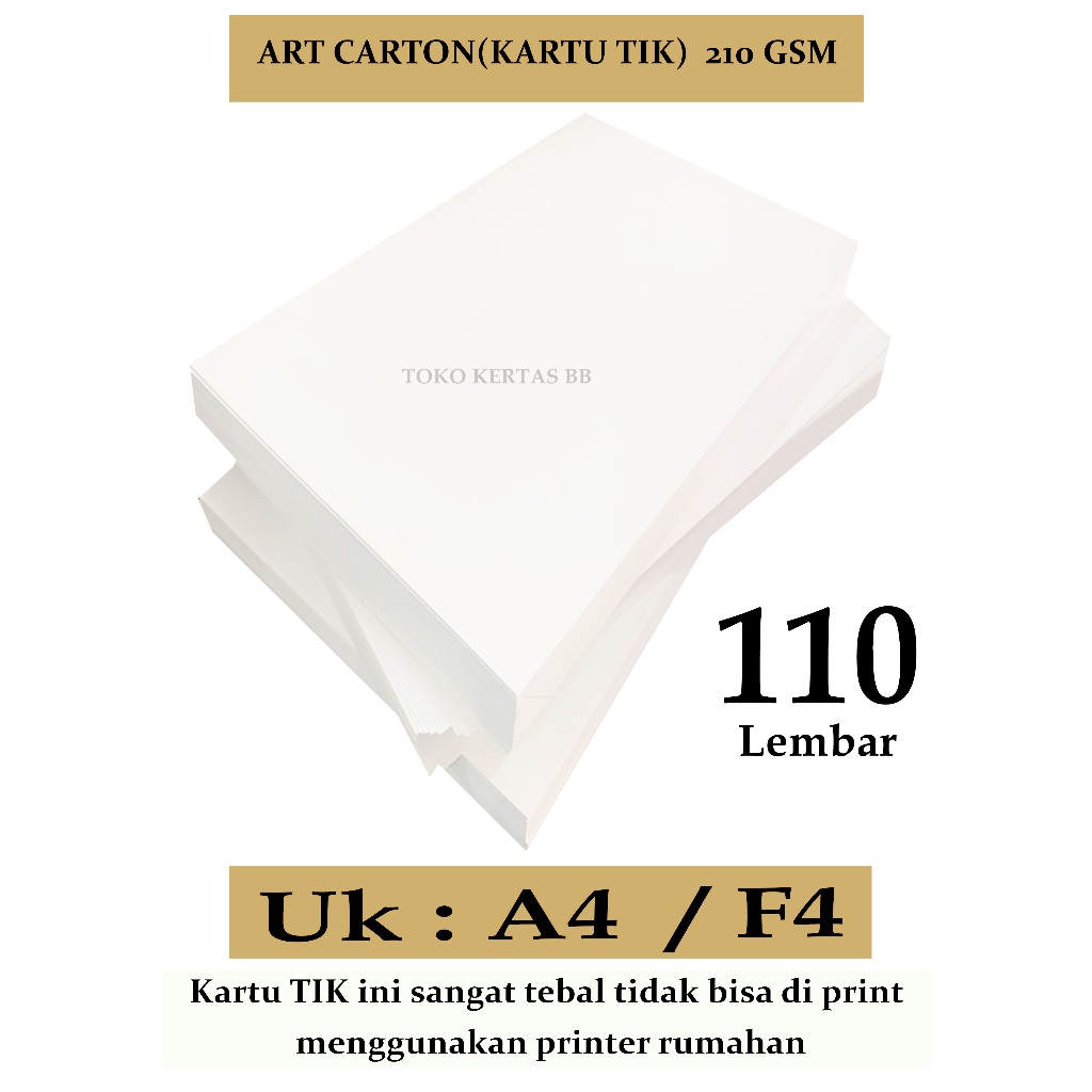 

ART CARTON / KARTU TIK 210 GSM UKURAN A4 ( 21 X 29,7 CM ) F4 ( 21,5 X 33 CM ) , 110 LEMBAR