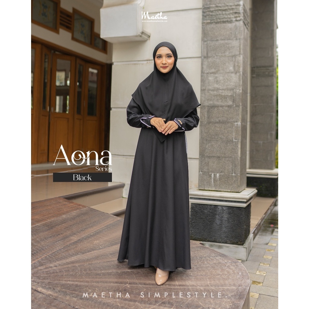 Aona Series Dress Gamis Syari Set Bergo Hijab Instan Black Sage Green