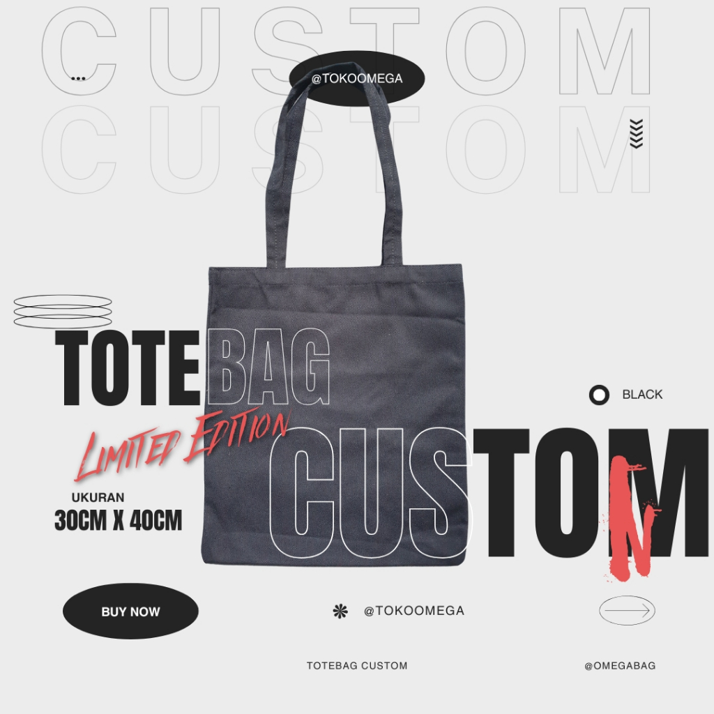 TOTEBAG CUSTOM HITAM KANVAS 30x40