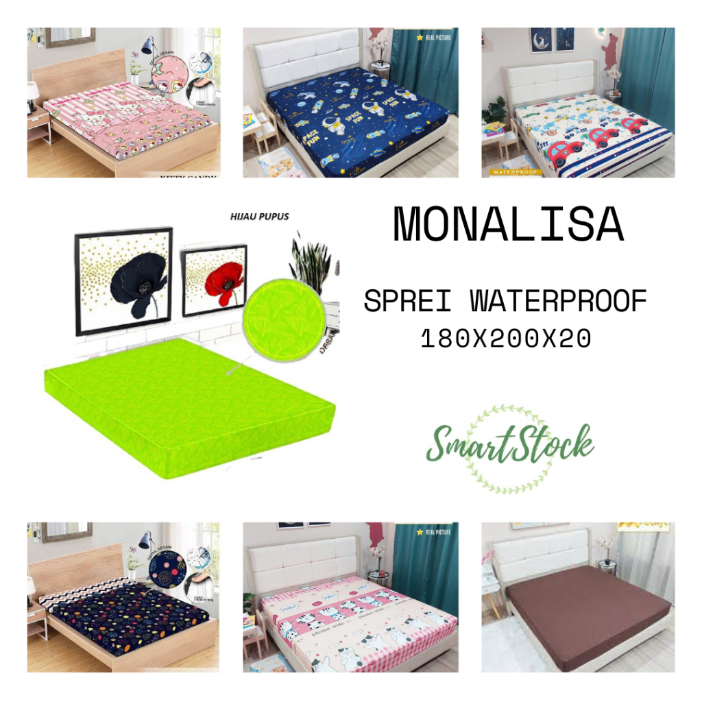 SS Sprei Waterproof 180 MONALISA Anti Ompol Bayi Lansia Anti Air 180X200 cm Motif