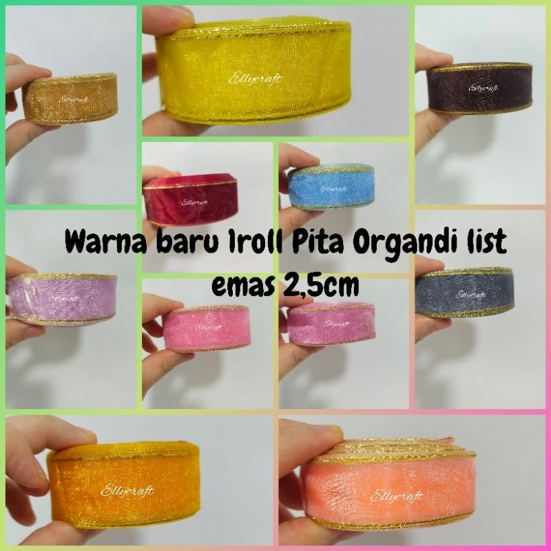 

1Roll (18Meter) Pita Organdi List Emas 2,5cm/Pita Hampers/Pita Kado