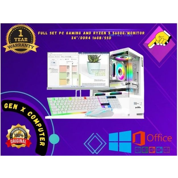 FULL SET PC GAMING AMD RYZEN 5 5600G/Monitor 24"/DDR4 16GB/SSD KEREN ABIS