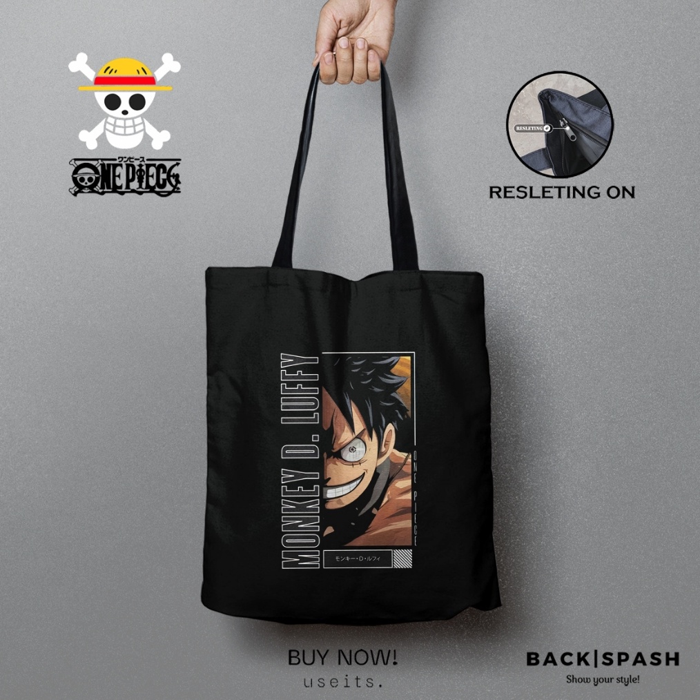TOTEBAG ANIME ONE PIECE HITAM CUSTOM PRIA DAN WANITA
