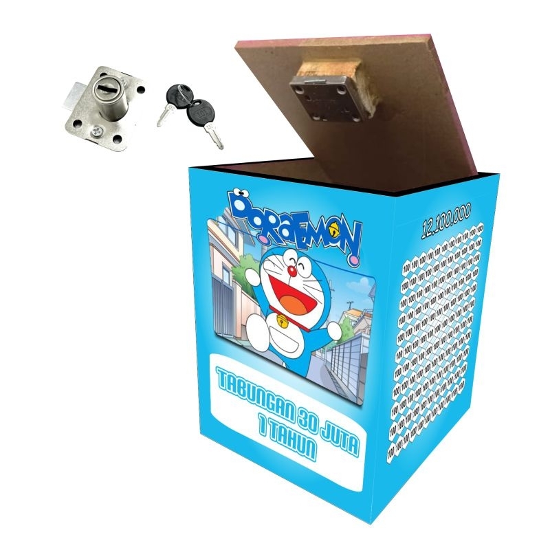 celengan gembok karakter lucu Doraemon.celengan kotak jumbo custom karaker