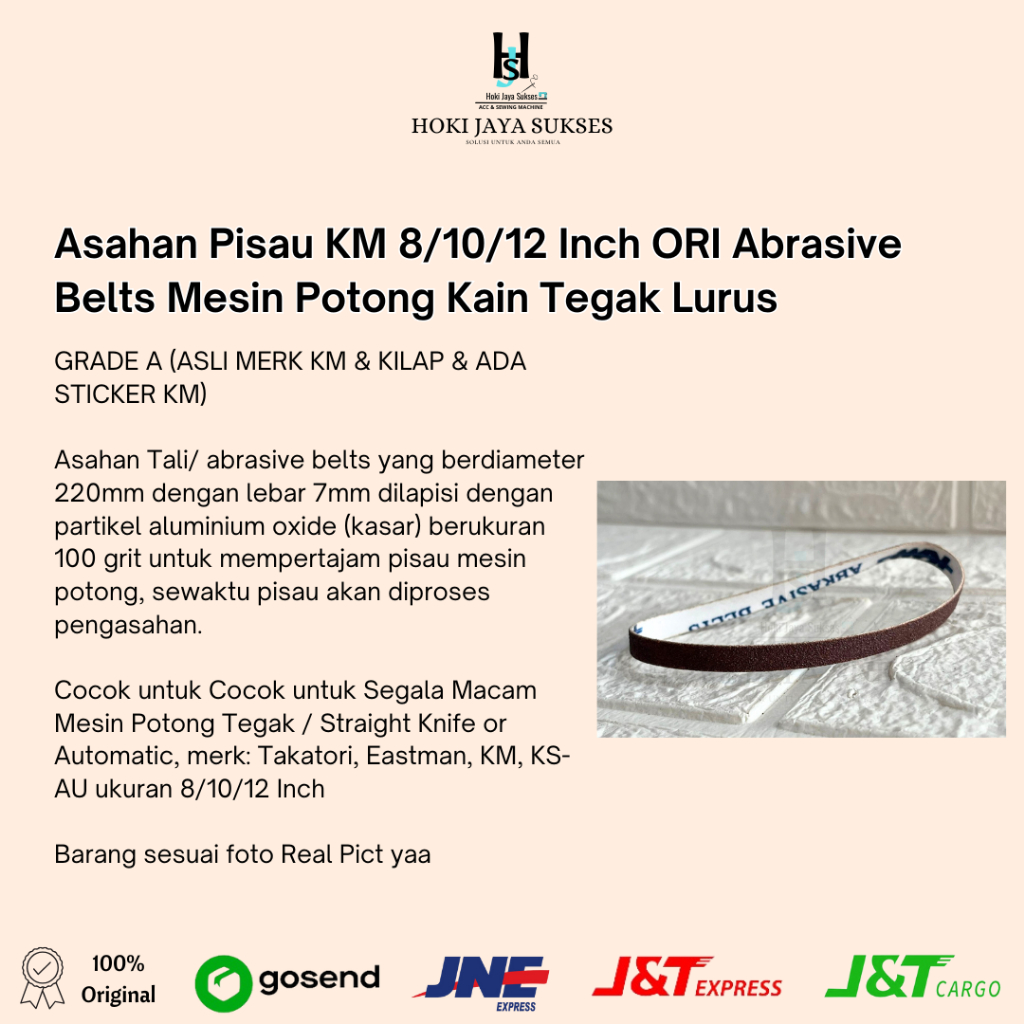 Asahan Pisau KM 8/10/12 Inch ORI Abrasive Belts Mesin Potong Kain Tegak Lurus