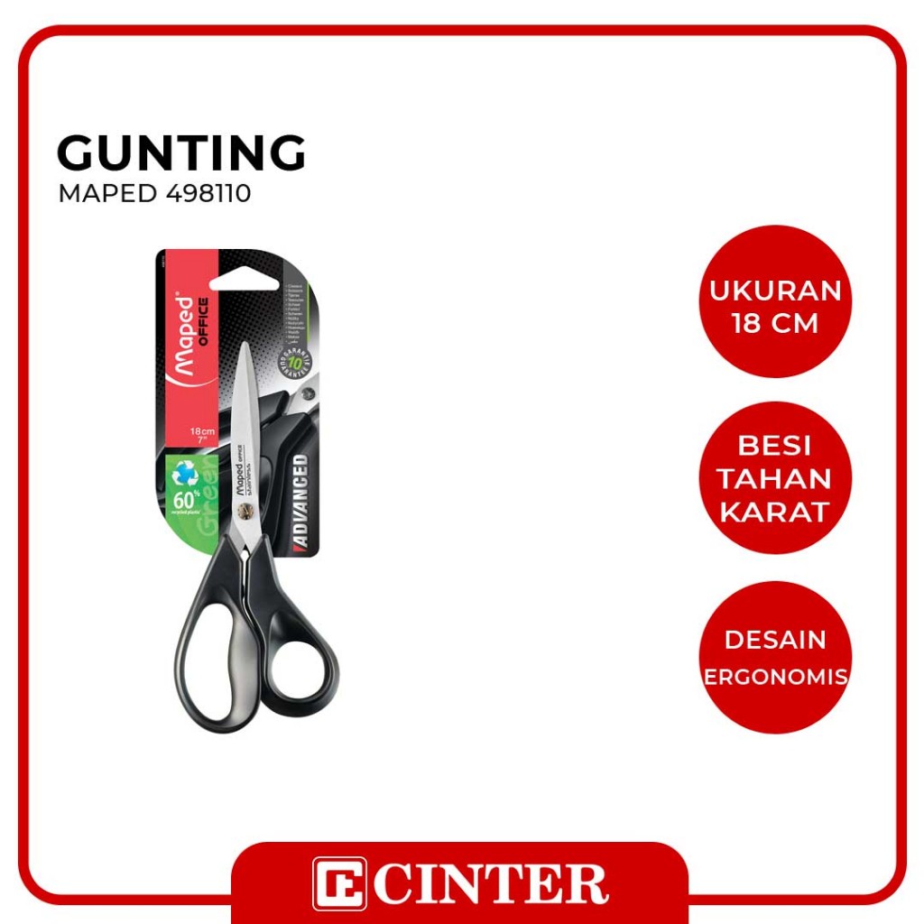 

MAPED - GUNTING / PEMOTONG / SCISSORS ADVANCED GREEN 18 CM 498110 BLISTAR