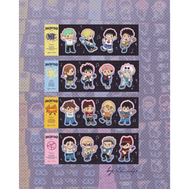 

sticker sheet vinly glitter one piece jujutsu kaisen jjk haikyuu [fanart by itzn4o]