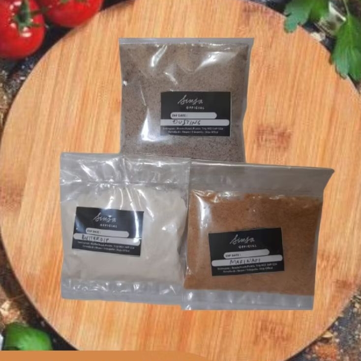 

paket bumbu ayam fried chicken dan atau ayam geprek untuk 1kg ayam. paket rumahan. paket icip-icip. paket cobain. enak. mudah. praktis. murah. rumahan. resto. cafe