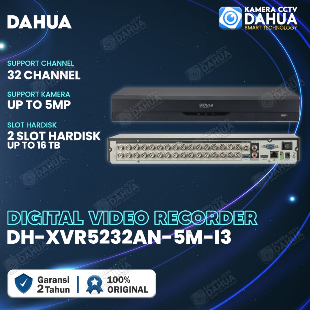 DVR DAHUA DH-XVR5232AN-5M-I3 5MP WIZSENSE 32CH 32 CHANNEL 2 SLOT HDD