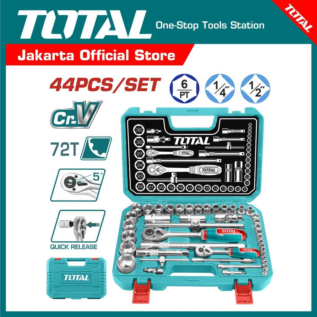 TOTAL 44 buah set soket uk 1/4" &1/2" THT421441