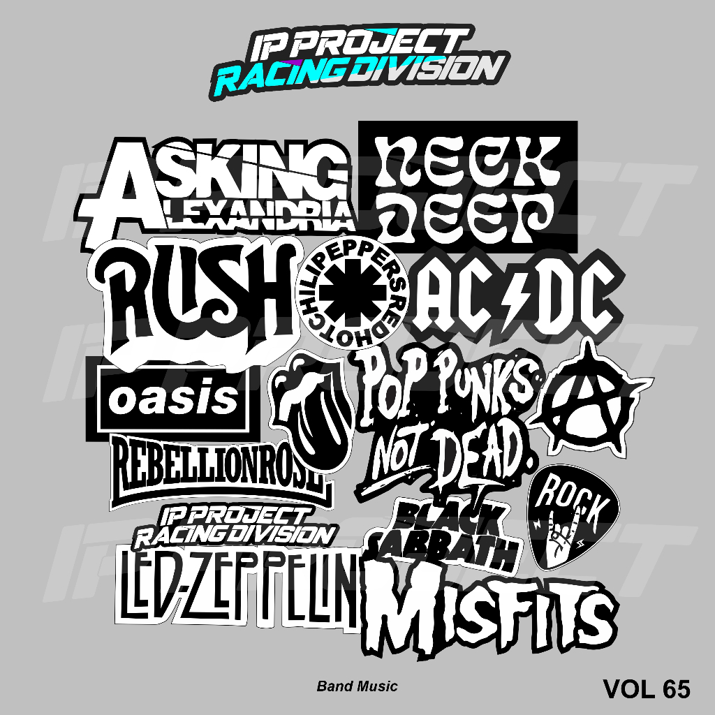 

STIKER BAND MUSIC ROCK METAL ISI 15 PCS HITAM PUTIH, sticker anti air, aesthetic, helm, laptop, case hp vol 65
