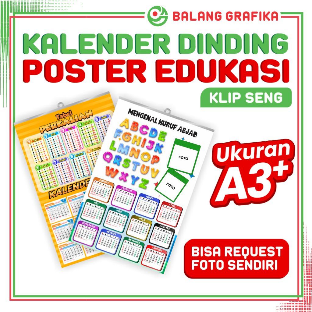 

Kalender Dinding Custom Poster Edukasi Anak Bisa Pasang Foto Estetik Ukuran A3+