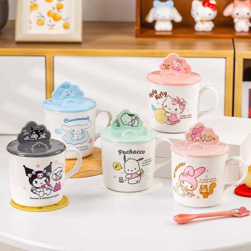 Mug Karakter Sanrio ORI Keramik / Mug  Cinnamoroll Melody / Gelas Minum Tutup Tatakan Kuromi / Tempa